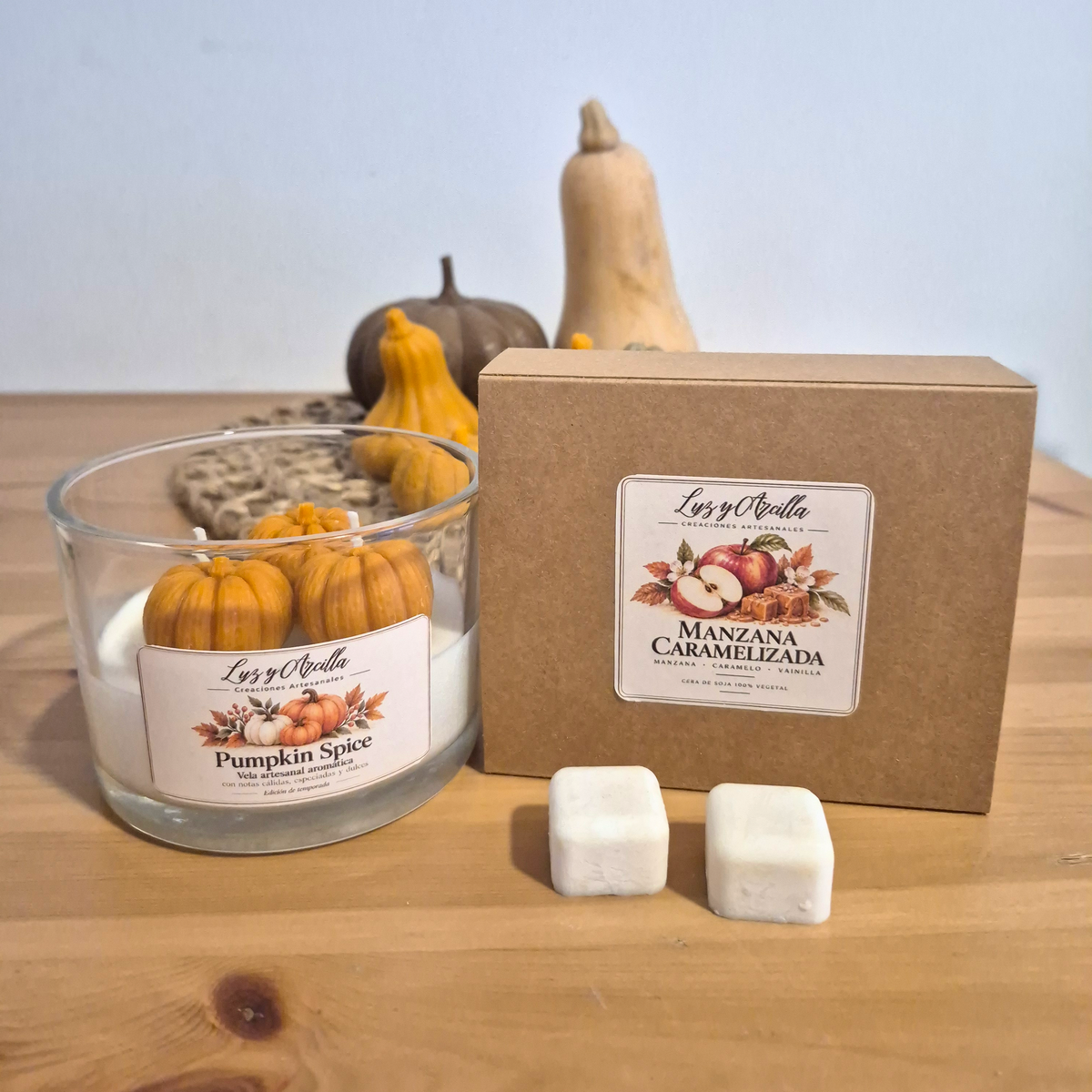 Pack Otoño con vela Pumpkin Spice y Wax Melts Manzana Caramelizada