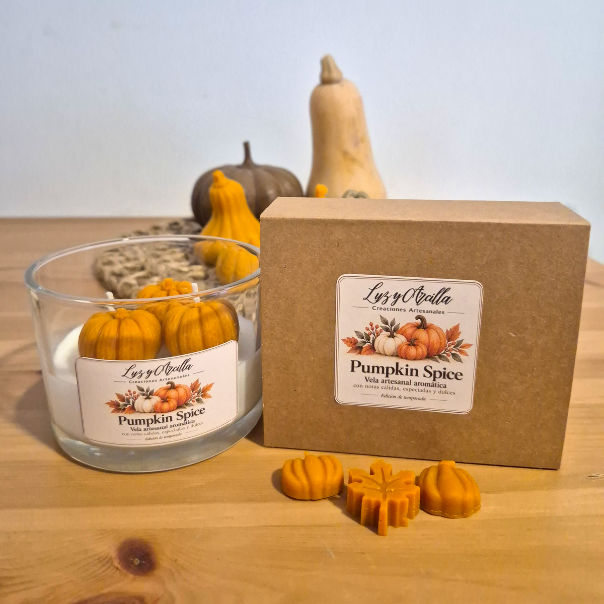 Pack Otoño con vela Pumpkin Spice y Wax Melts Pumpkin Spice surtido 20 uds