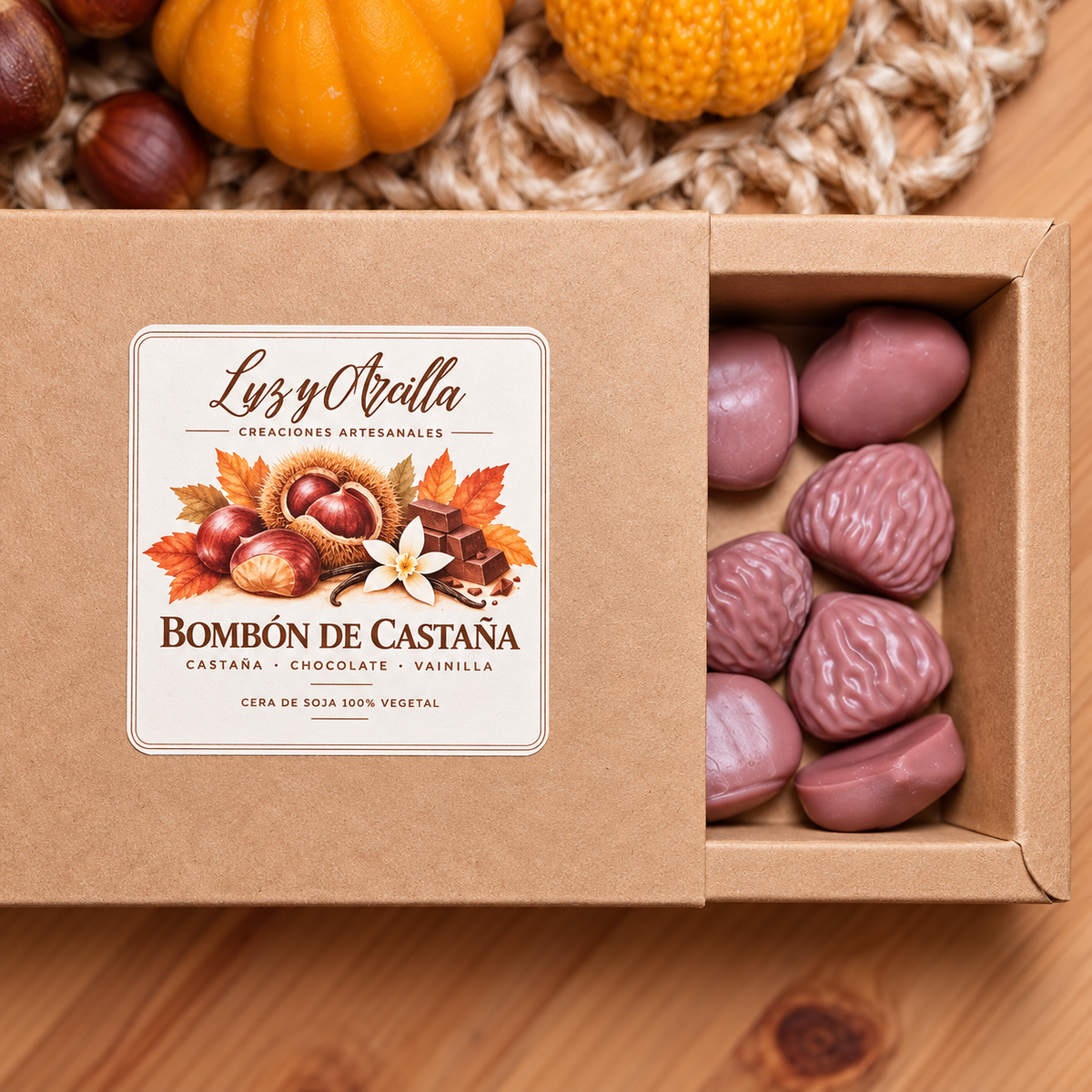 Detalle de Wax Melts Bombón de Castaña artesanales
