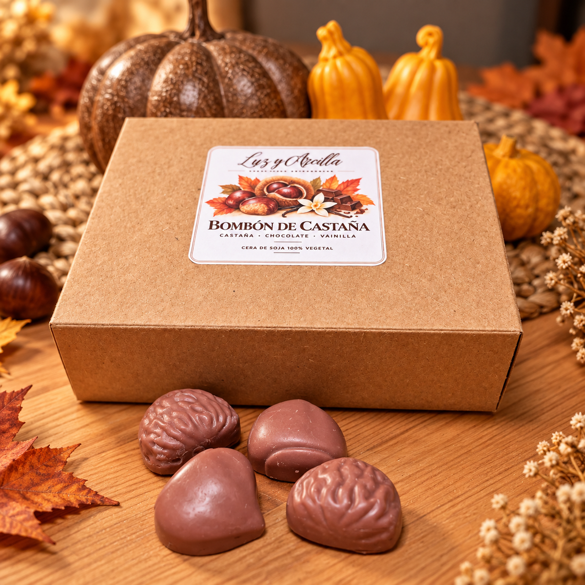 Wax Melts Bombón de Castaña 120 g en presentación otoñal