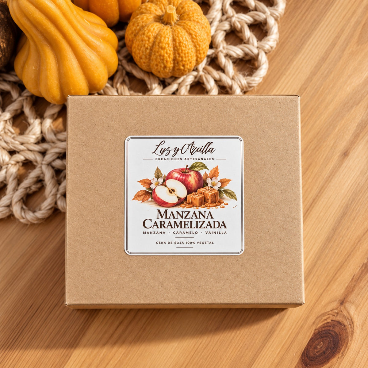 Caja Kraft de Wax Melts Manzana Caramelizada de Luz y Arcilla