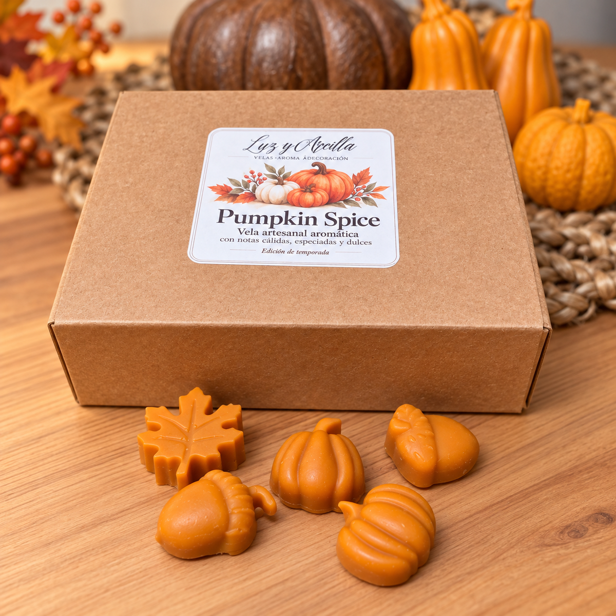 Detalle de Wax Melts Pumpkin Spice con formas otoñales