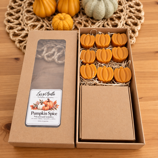 Detalle de mini calabazas de cera con aroma Pumpkin Spice